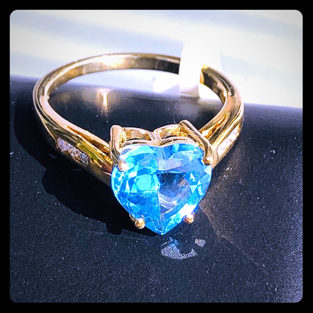 SOLD!! Swiss Blue Topaz & Diamond Gold Ring